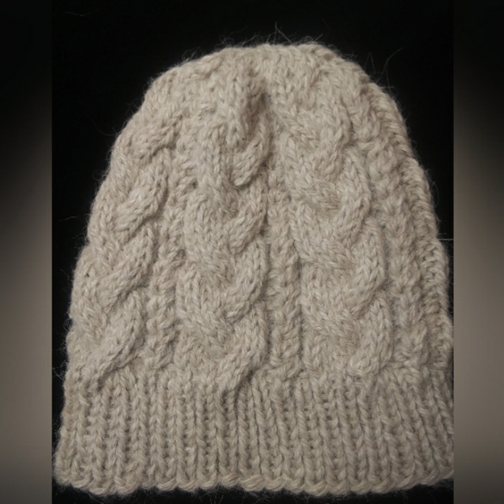 Cable Knit Hat, Natural Color, (Hand Knit) Llama & Wool